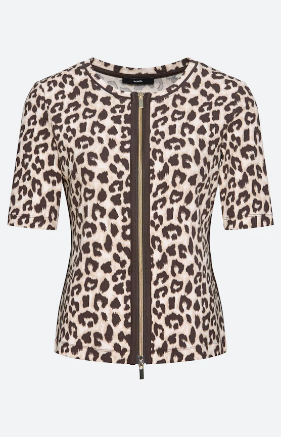 Jersey-Jacke mit Leomuster, braun