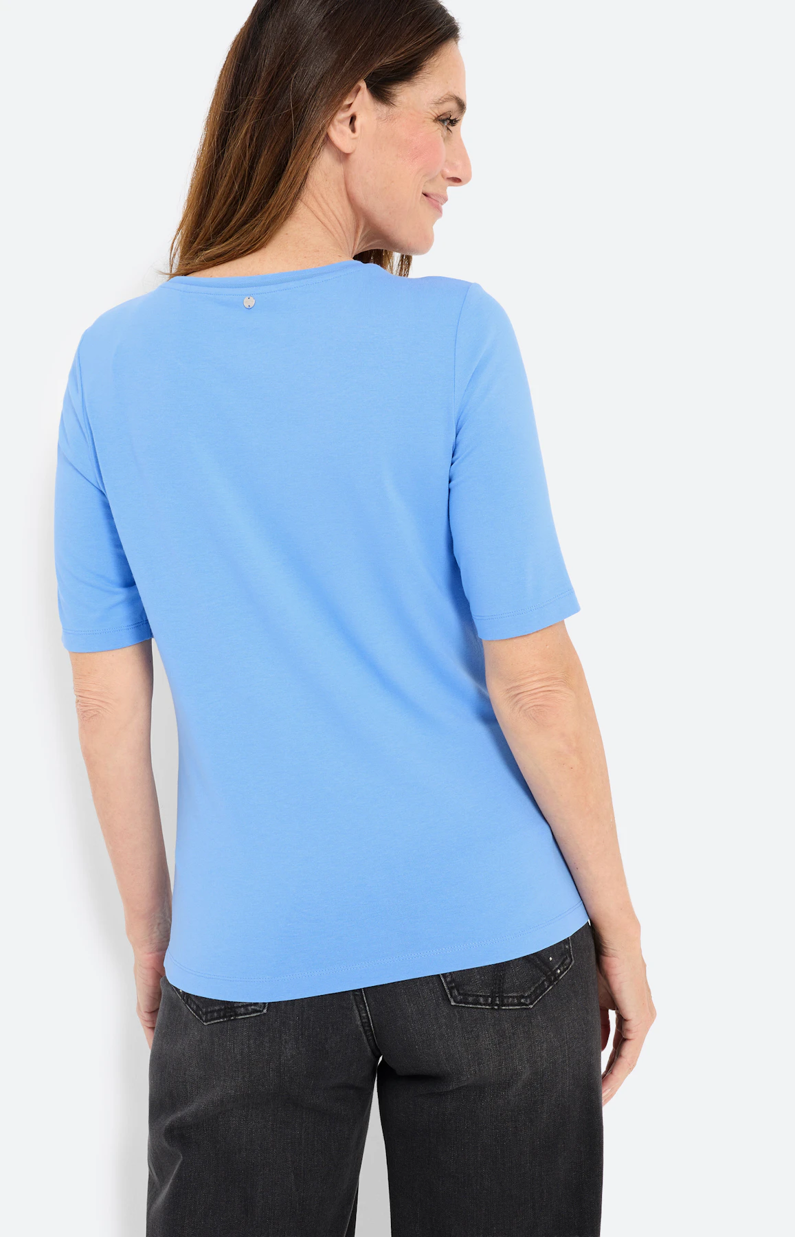 T-shirt met ronde hals, middenblauw