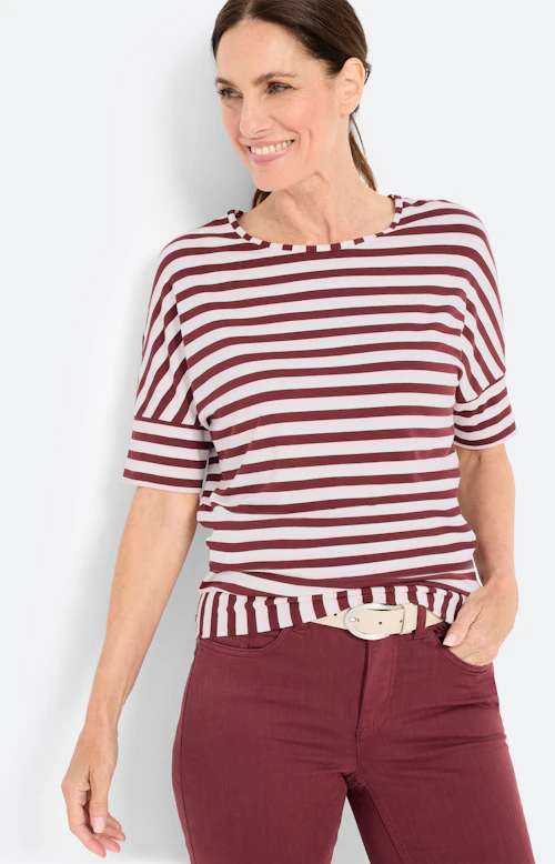 T-shirt met streepdessin, bordeaux