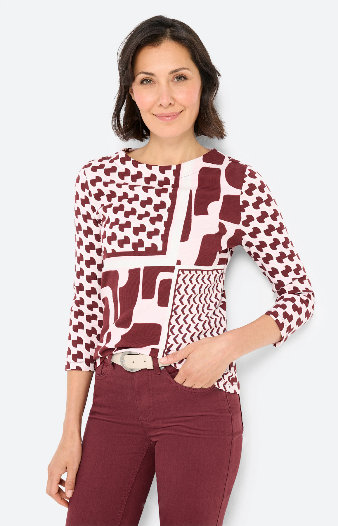 Shirt met patchprint, bordeaux