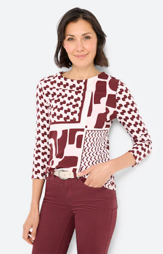 Shirt met patchprint, bordeaux