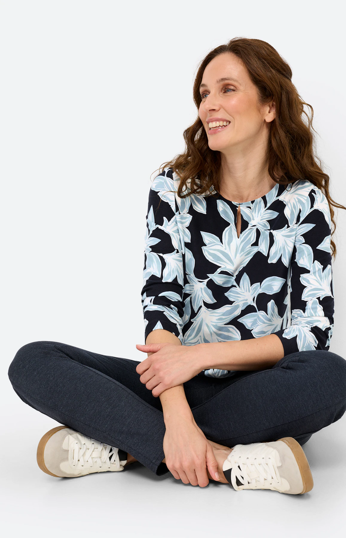 Shirt mit floralem Print, navy