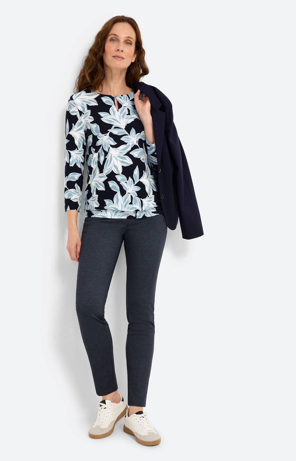 Shirt mit floralem Print, navy