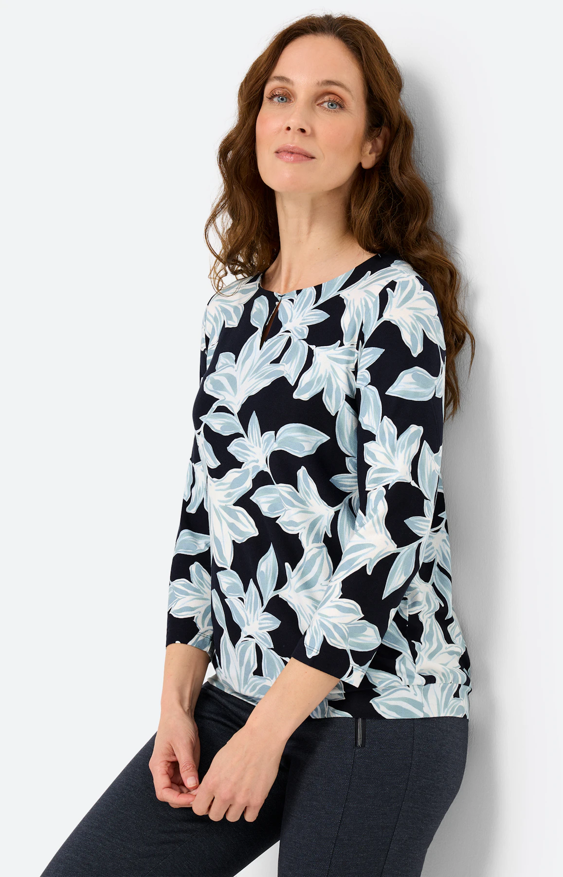 Shirt mit floralem Print, navy