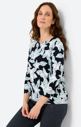 Shirt met gebloemde print, navy