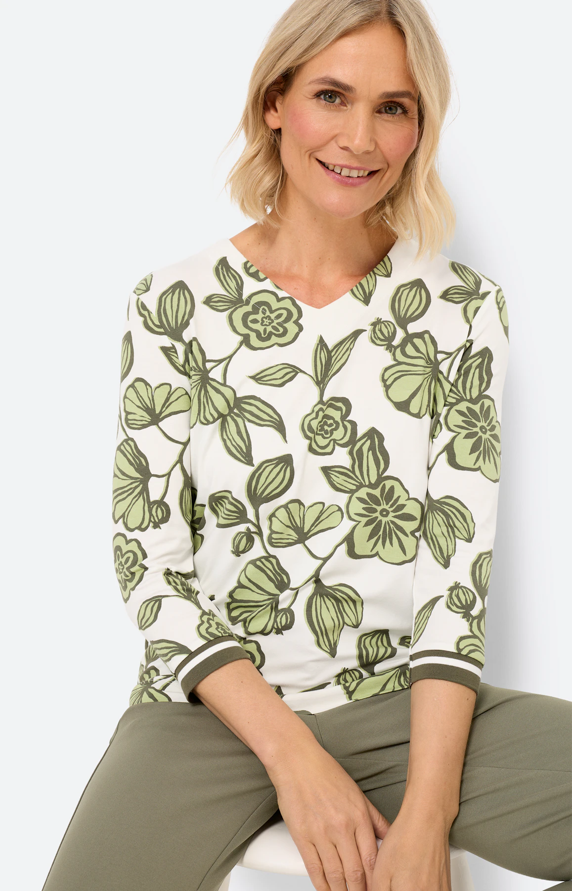 Shirt met bloemmotief, wit