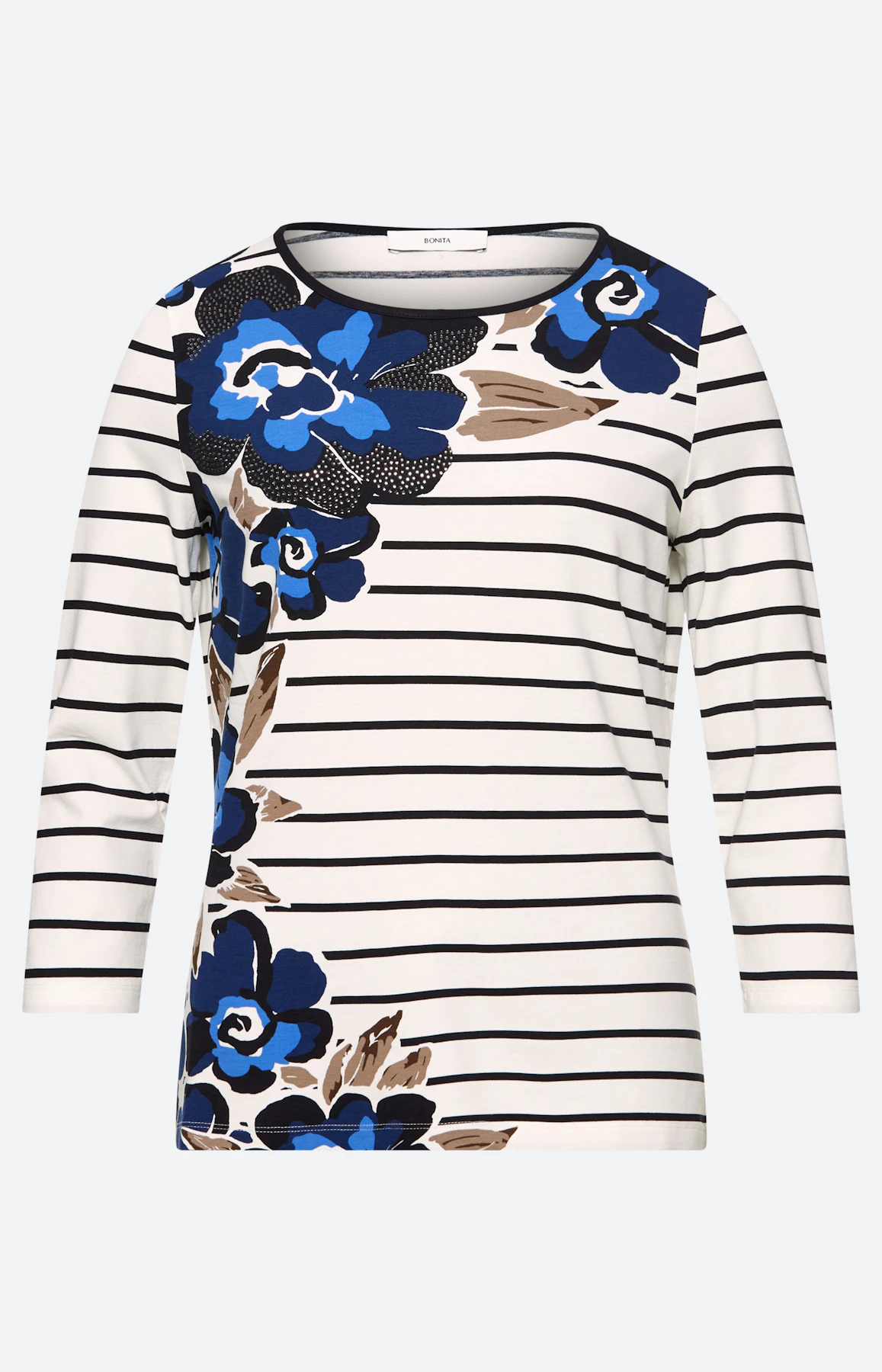 Shirt met strepen en bloemen, wit