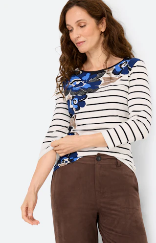 Shirt met strepen en bloemen, wit