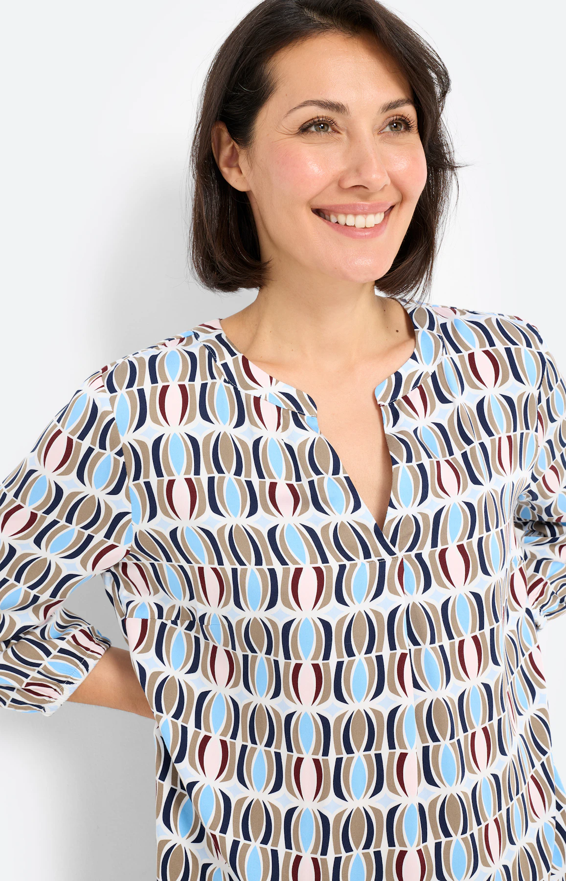 Blouse met print all-over, greige