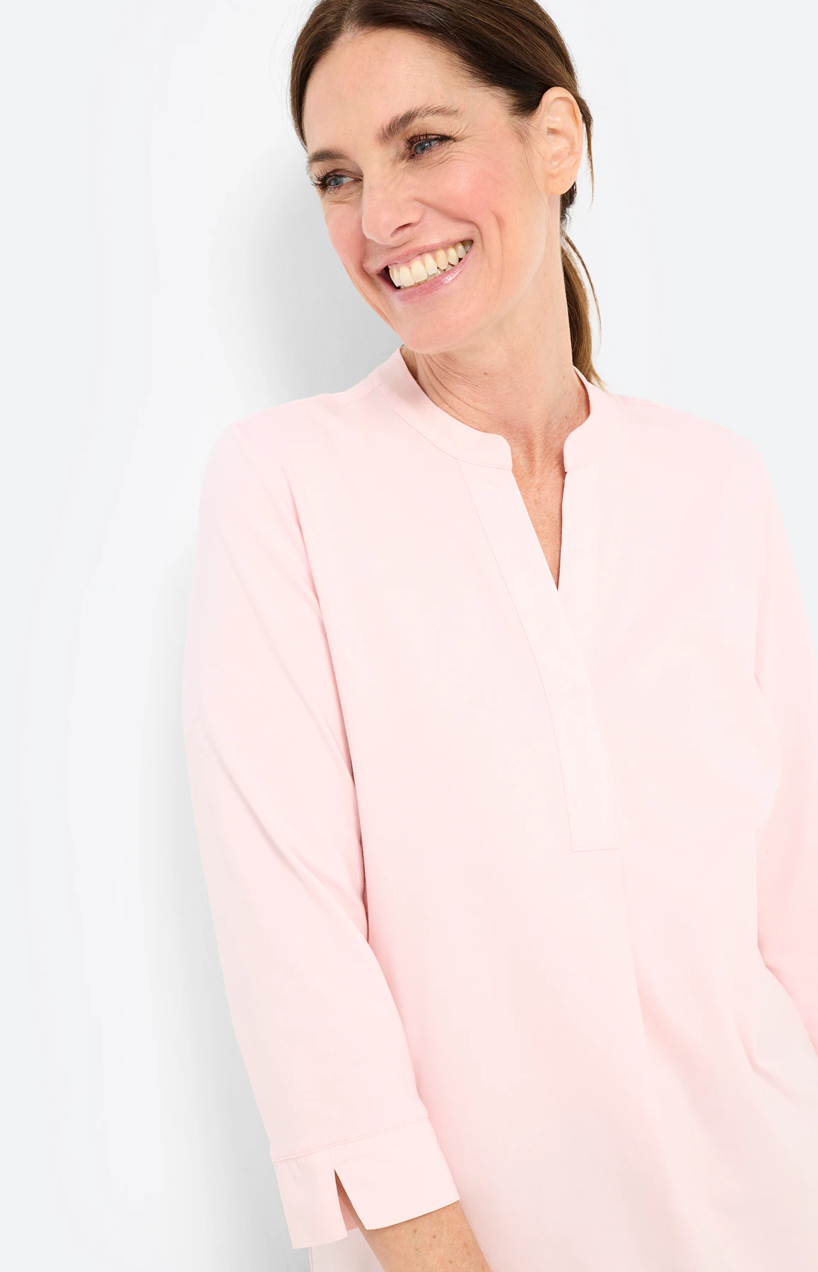 Blouse in een materialenmix, lichtroze