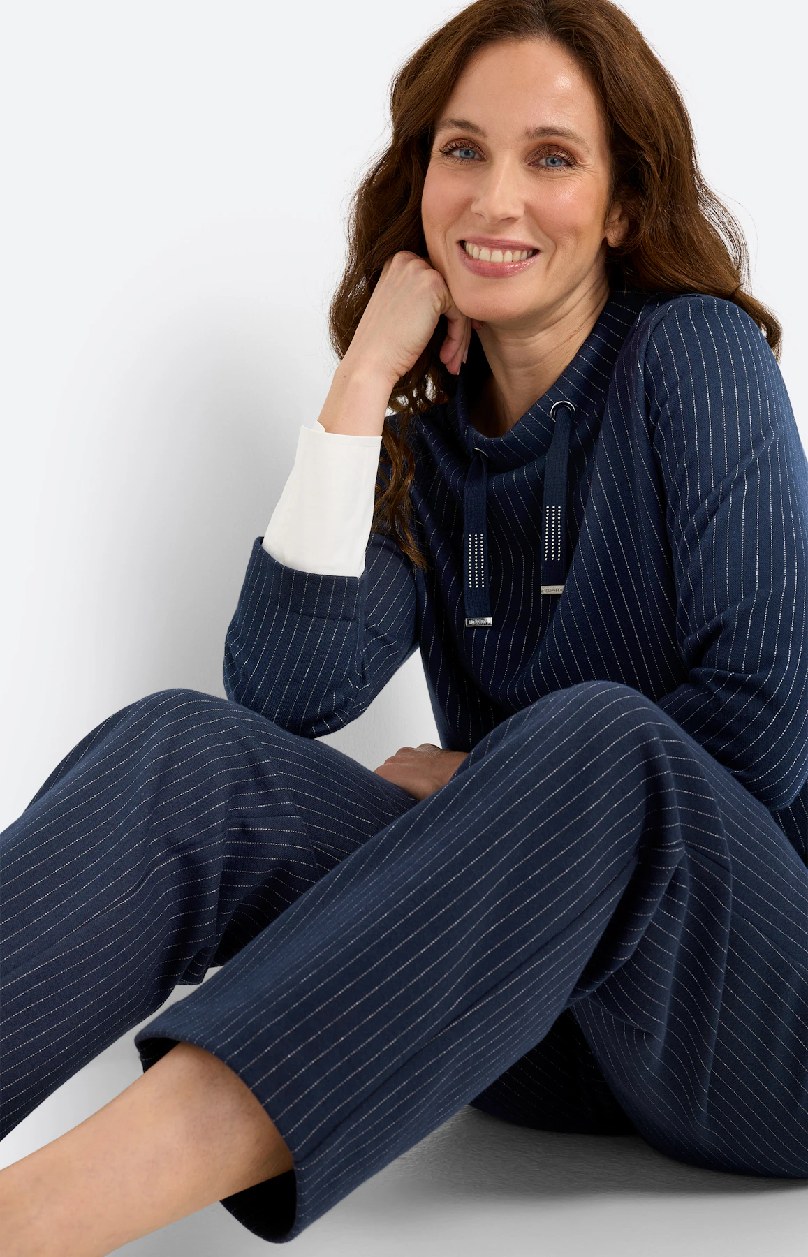 Marlene-broek met strepen 30 inch, navy