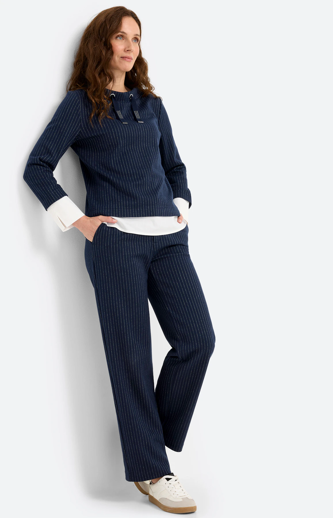 Marlene-broek met strepen 30 inch, navy
