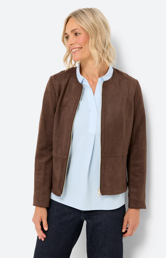 Jacke in Veloursoptik, dunkelbraun