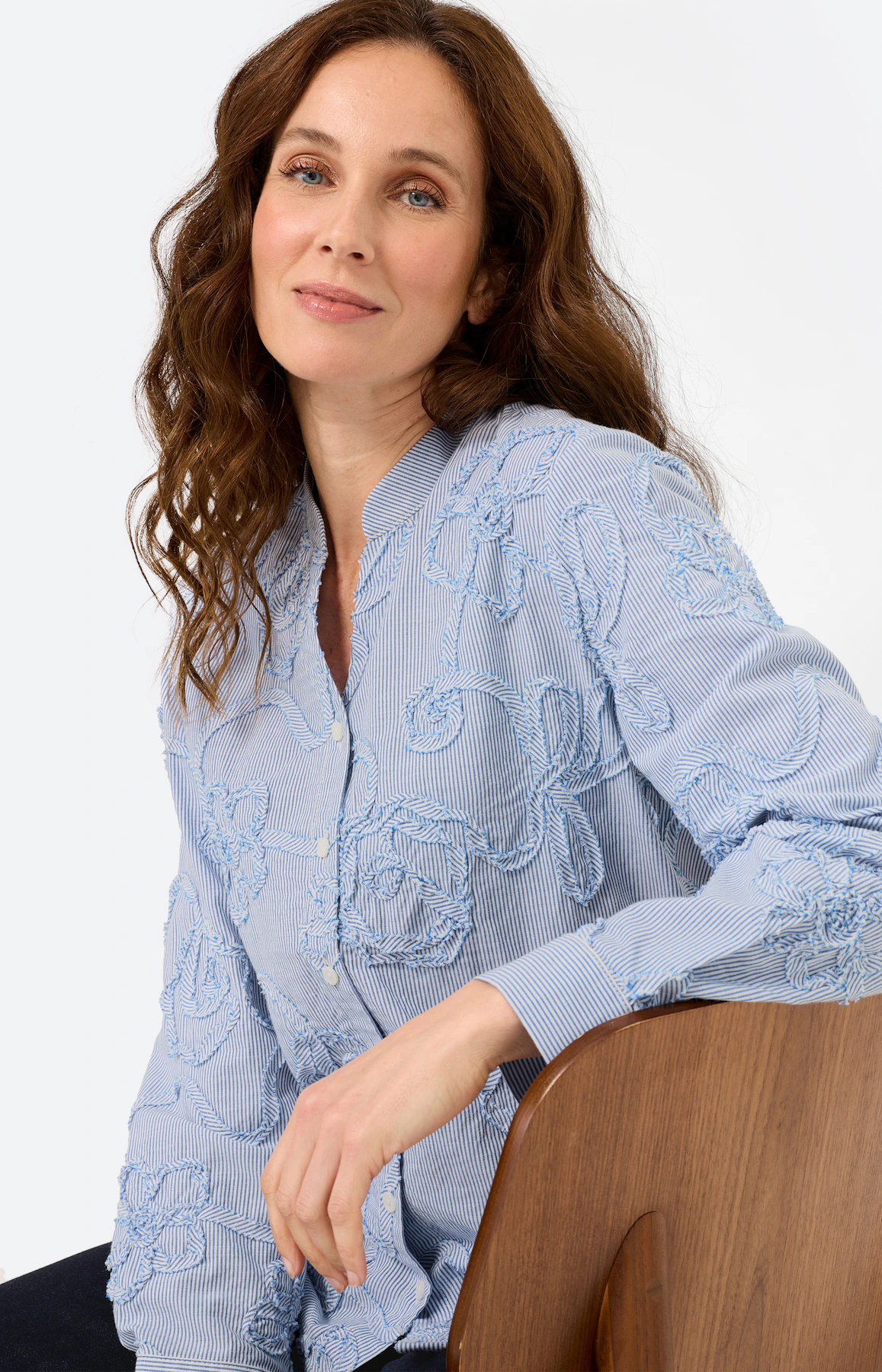 Blouse met applicatie, blauw