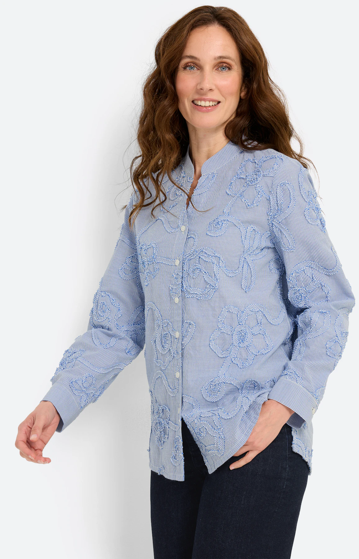 Blouse met applicatie, blauw