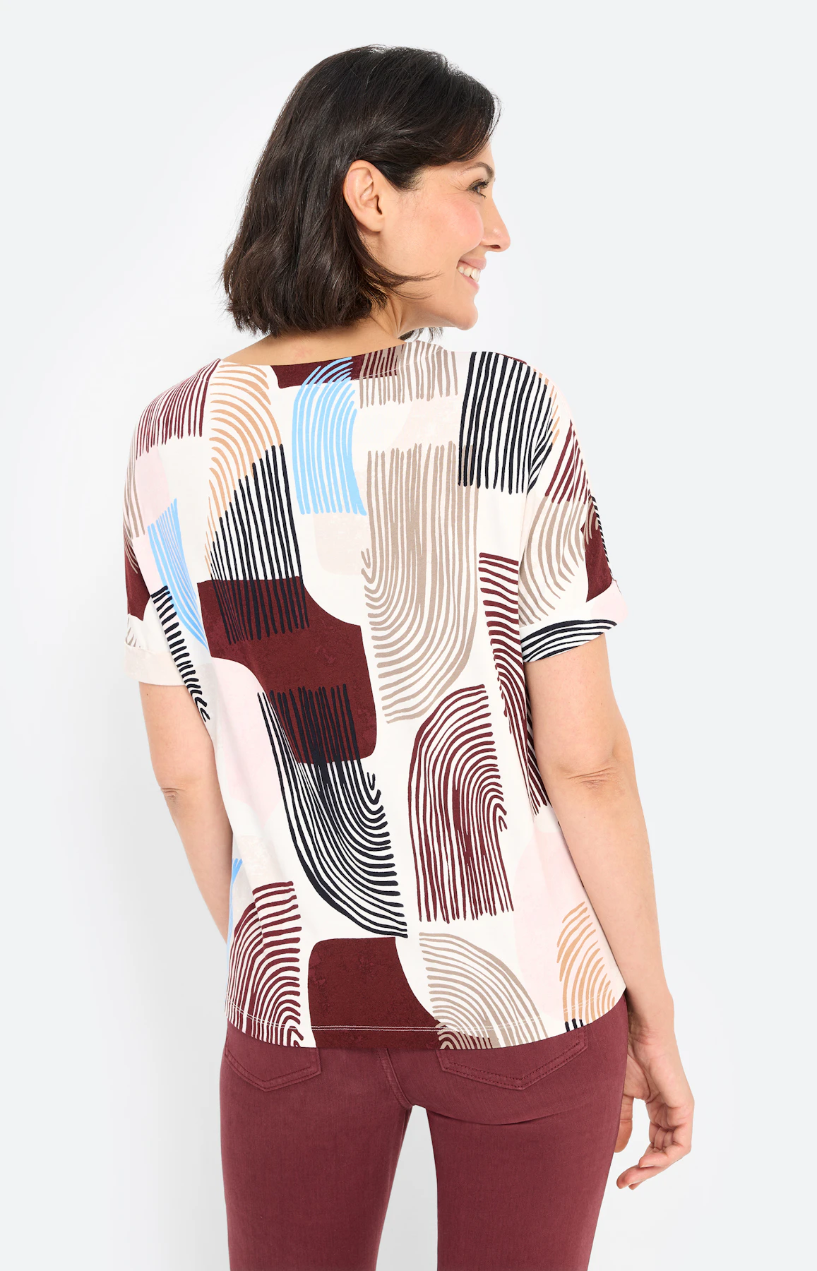 T-shirt met all-over-print, bordeaux