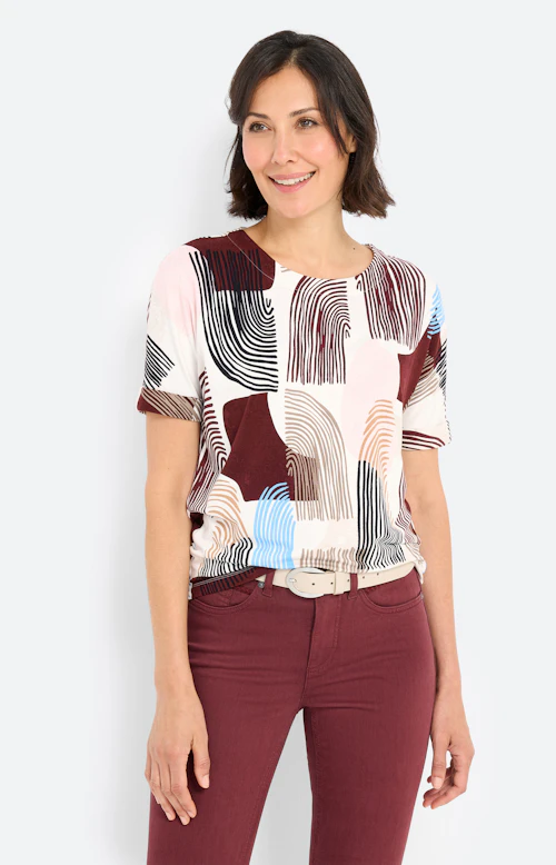 T-shirt met all-over-print, bordeaux