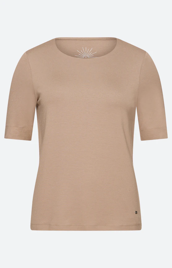 T-shirt met een lichte glans, lichtbruin