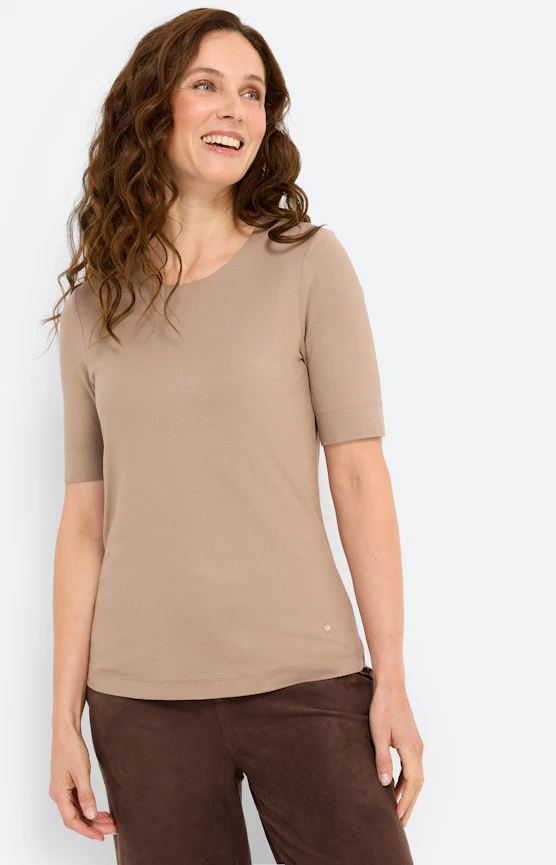 T-shirt met een lichte glans, lichtbruin