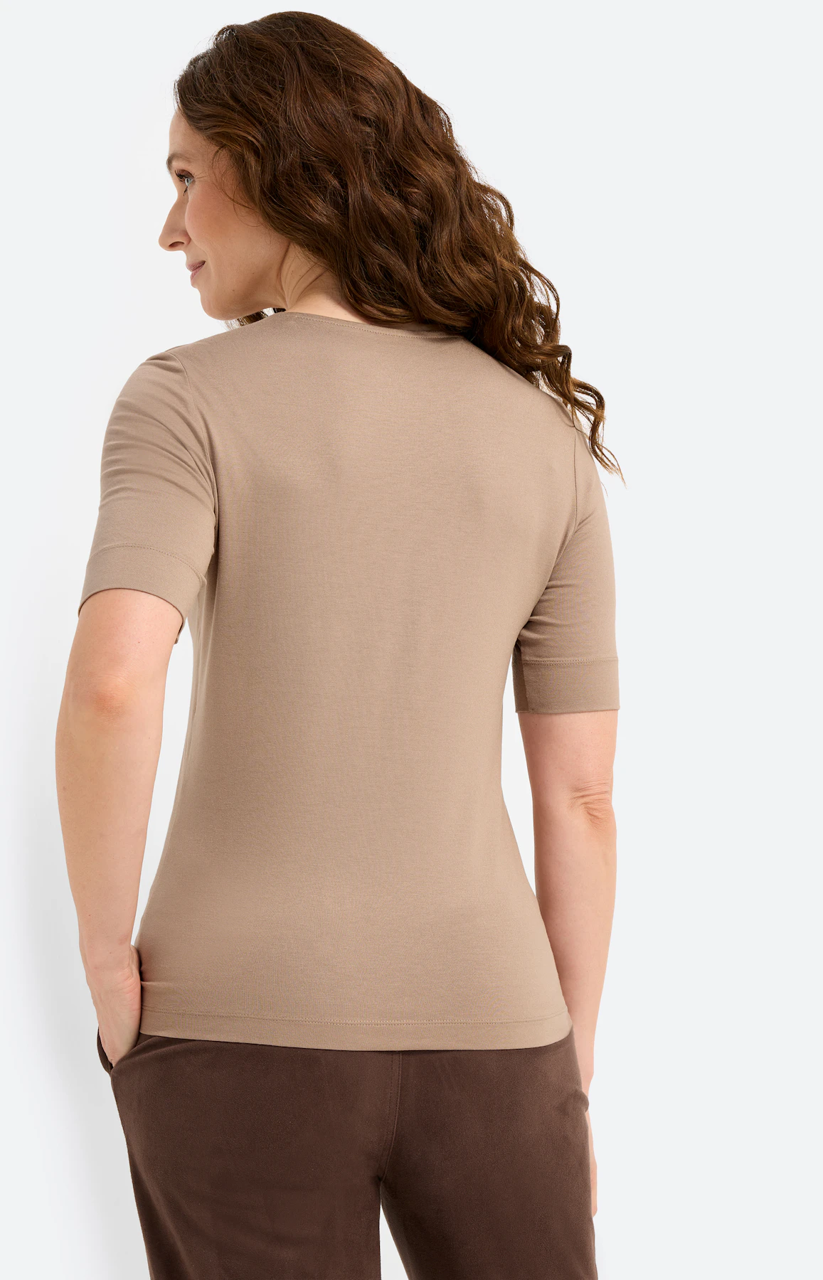T-shirt met een lichte glans, lichtbruin