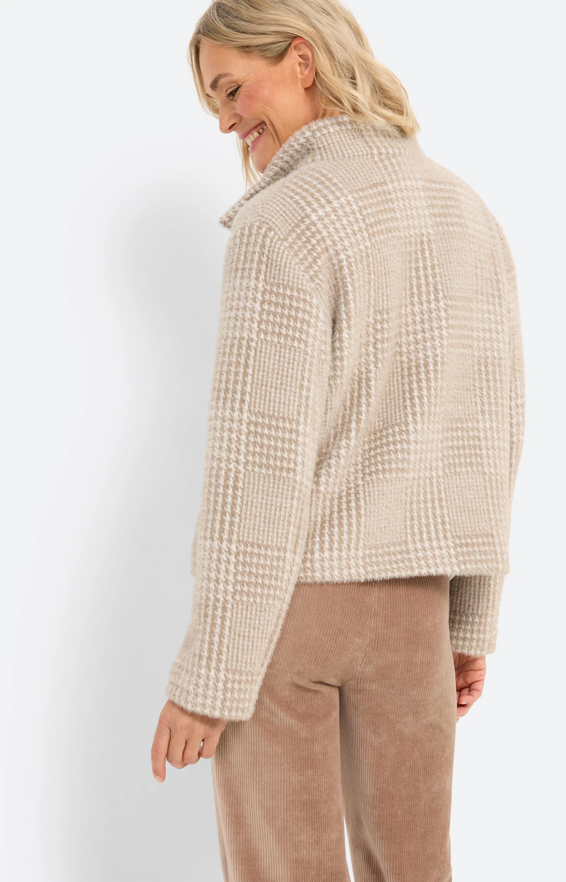 Jas met glencheckmotief, beige