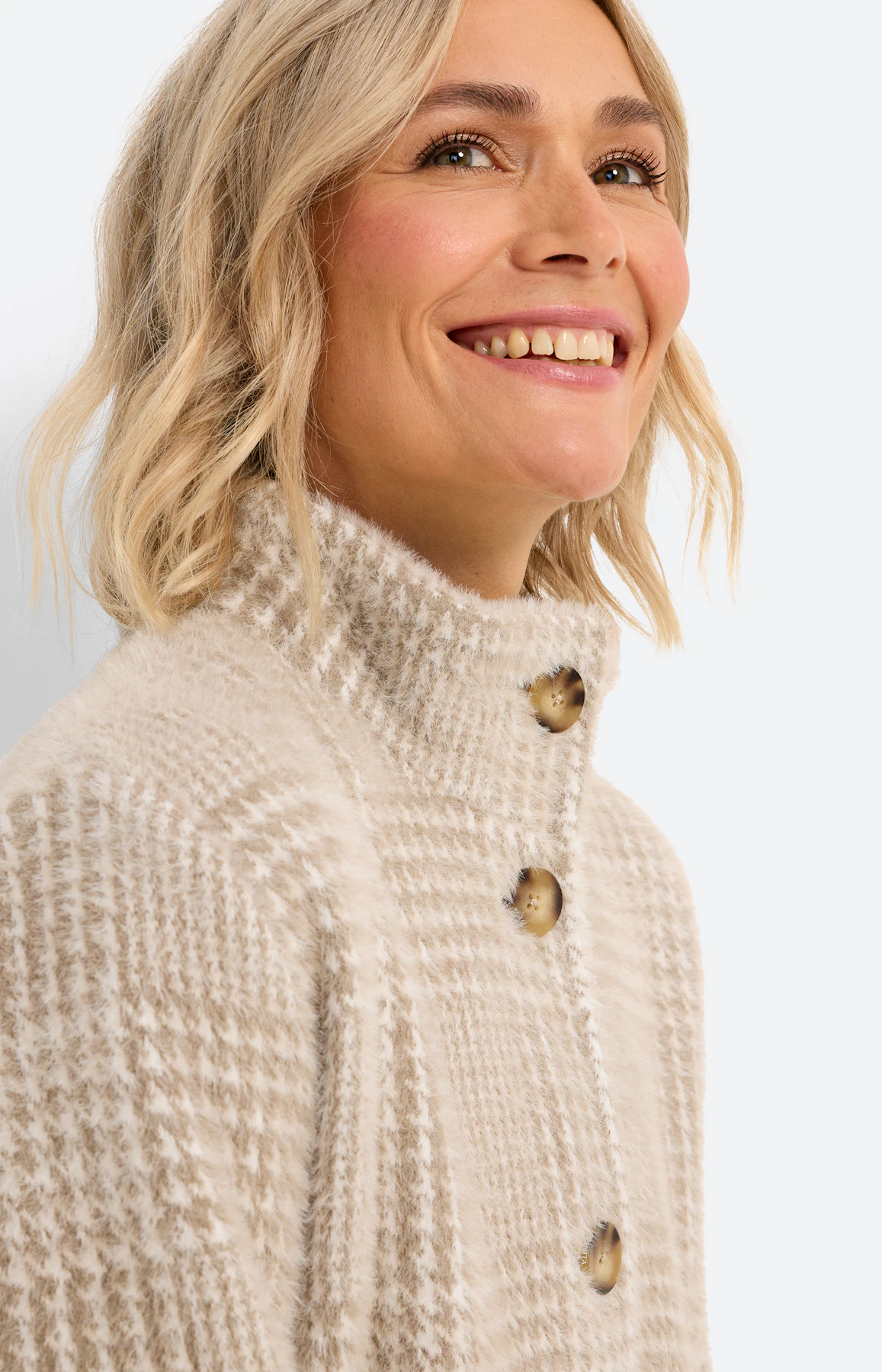 Jas met glencheckmotief, beige