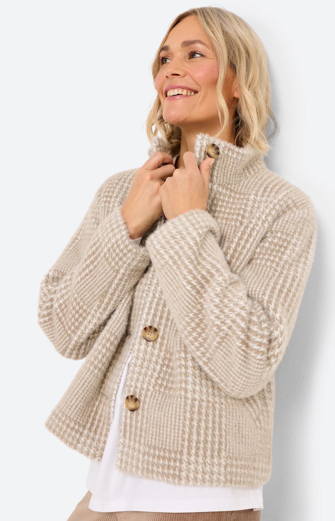 Jas met glencheckmotief, beige
