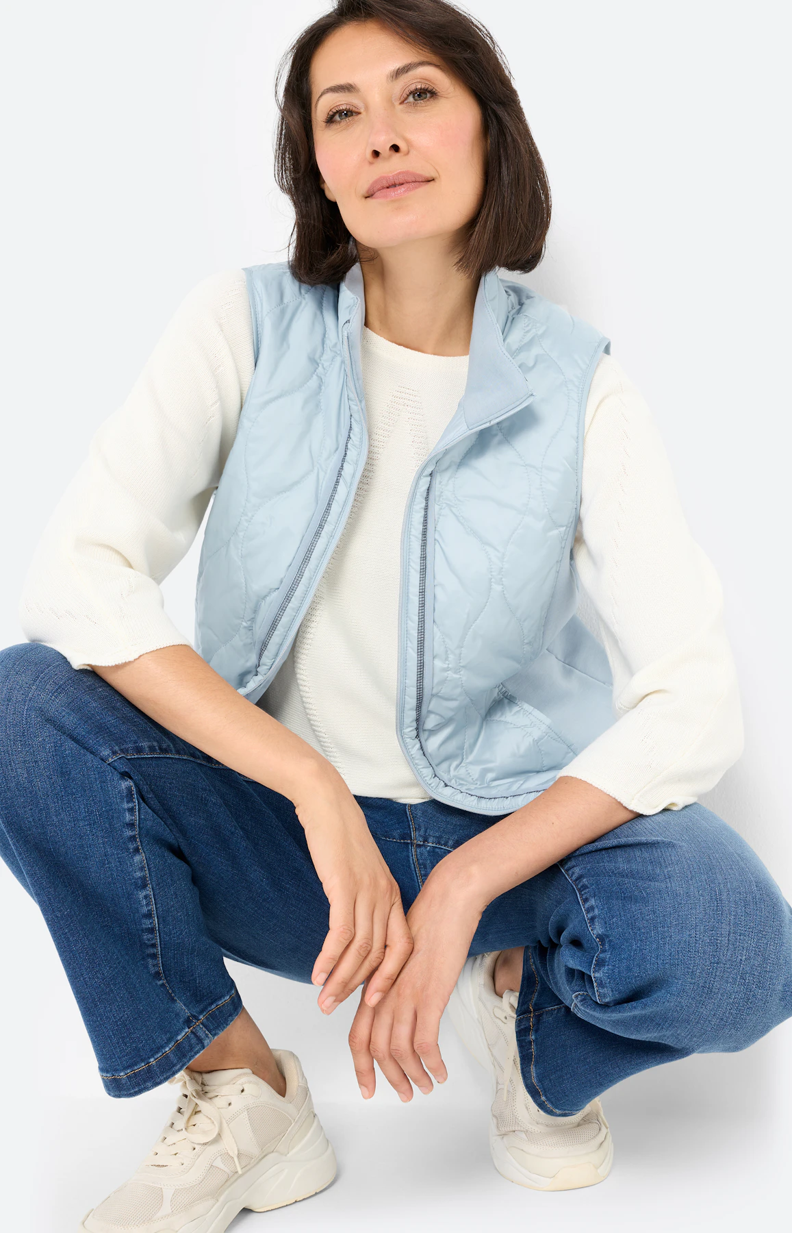 Bodywarmer met stiksels, middenblauw