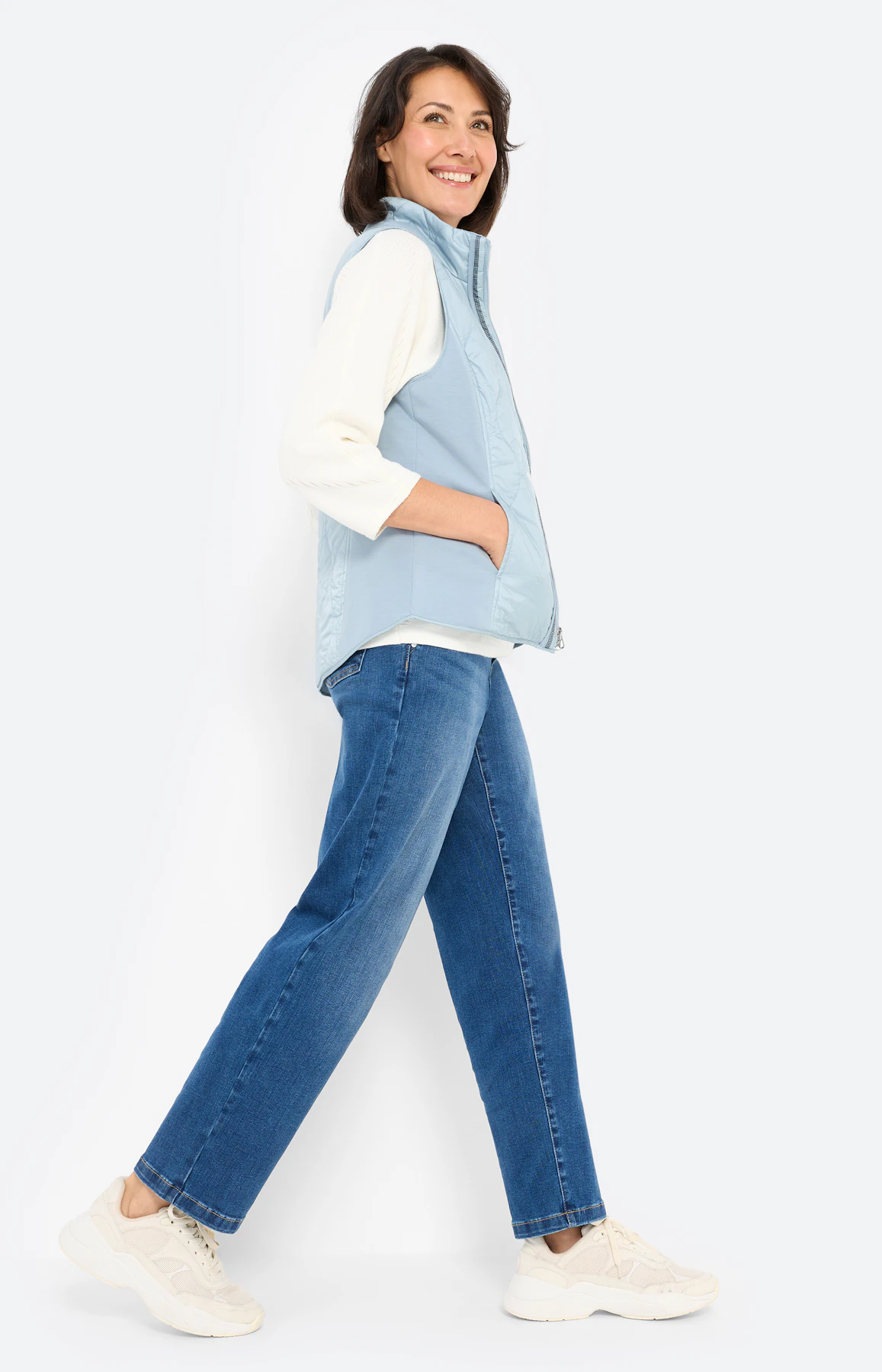 Bodywarmer met stiksels, middenblauw