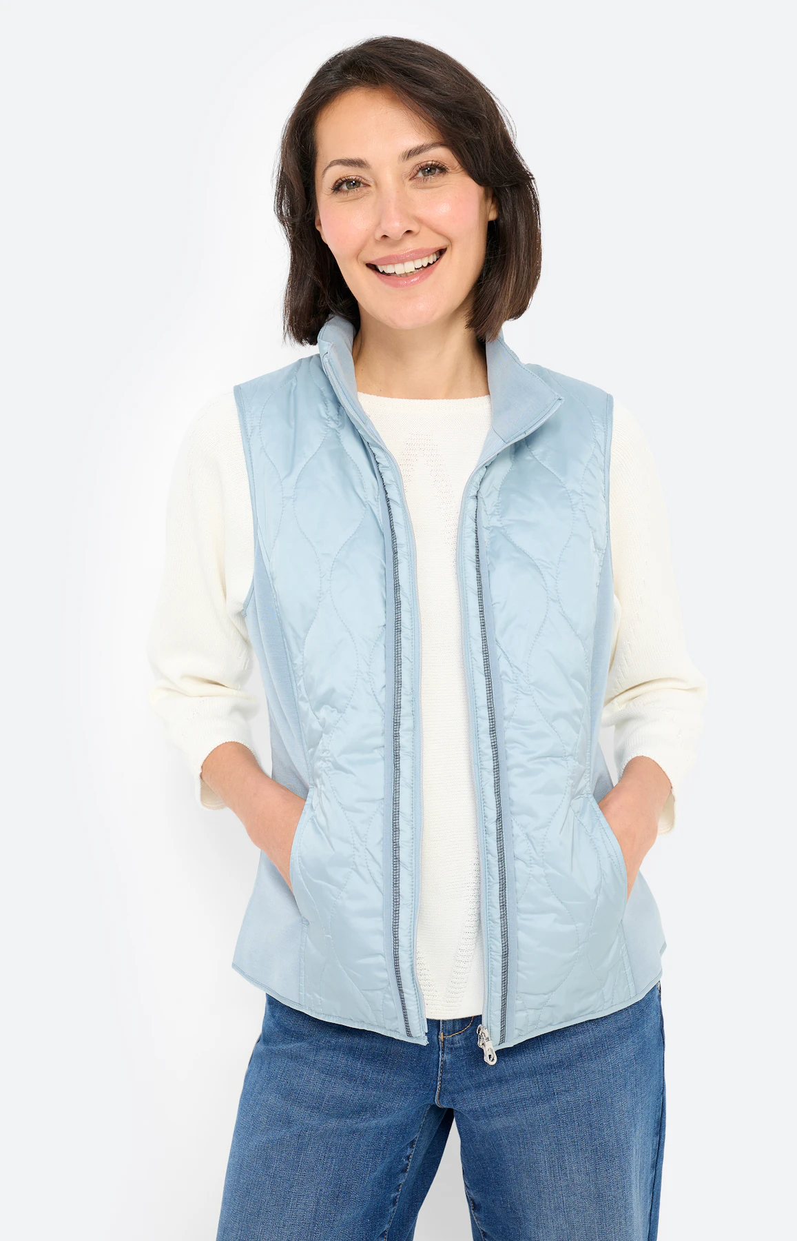 Bodywarmer met stiksels, middenblauw