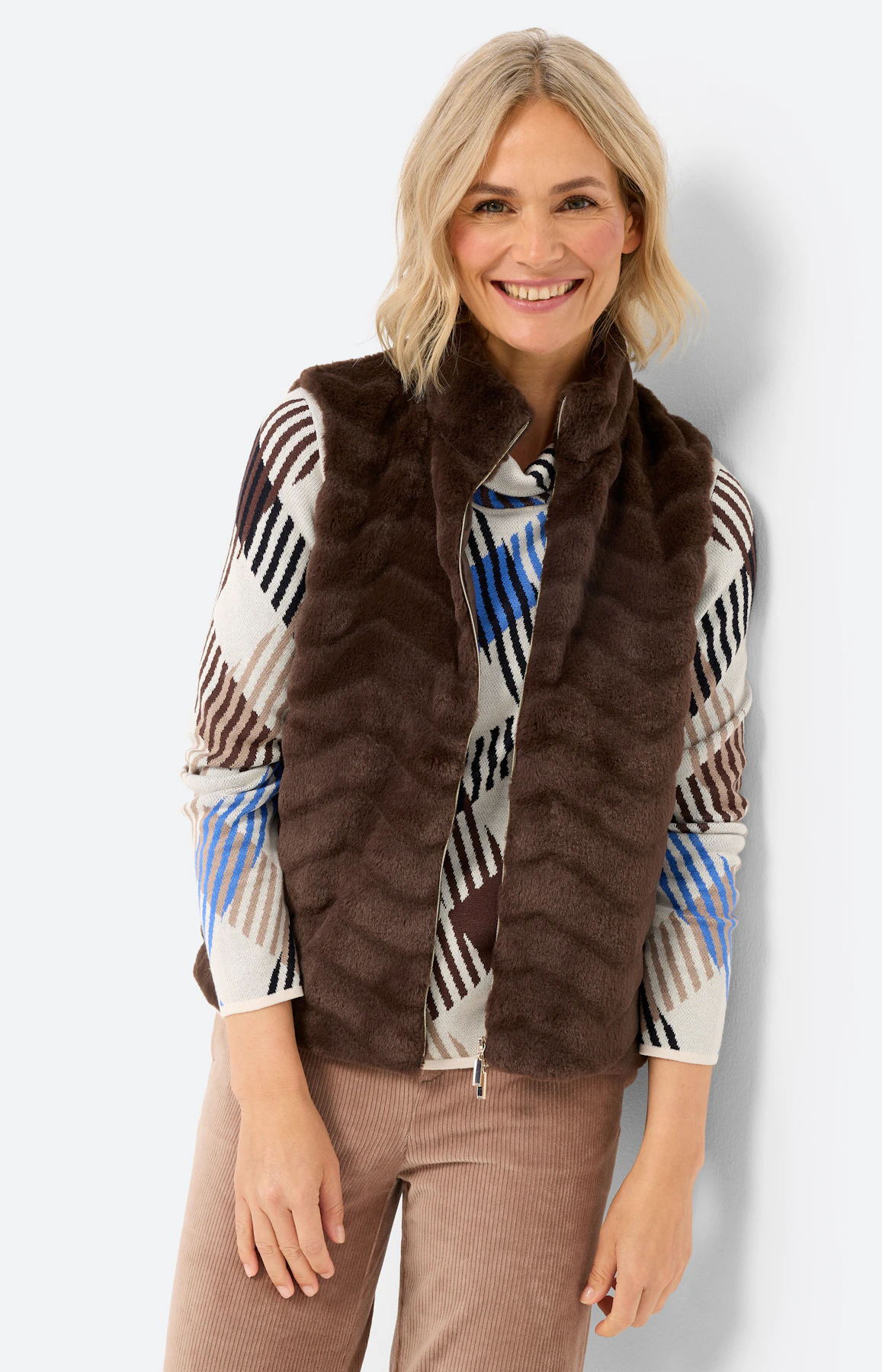 Gilet in vacht-look, donkerbruin