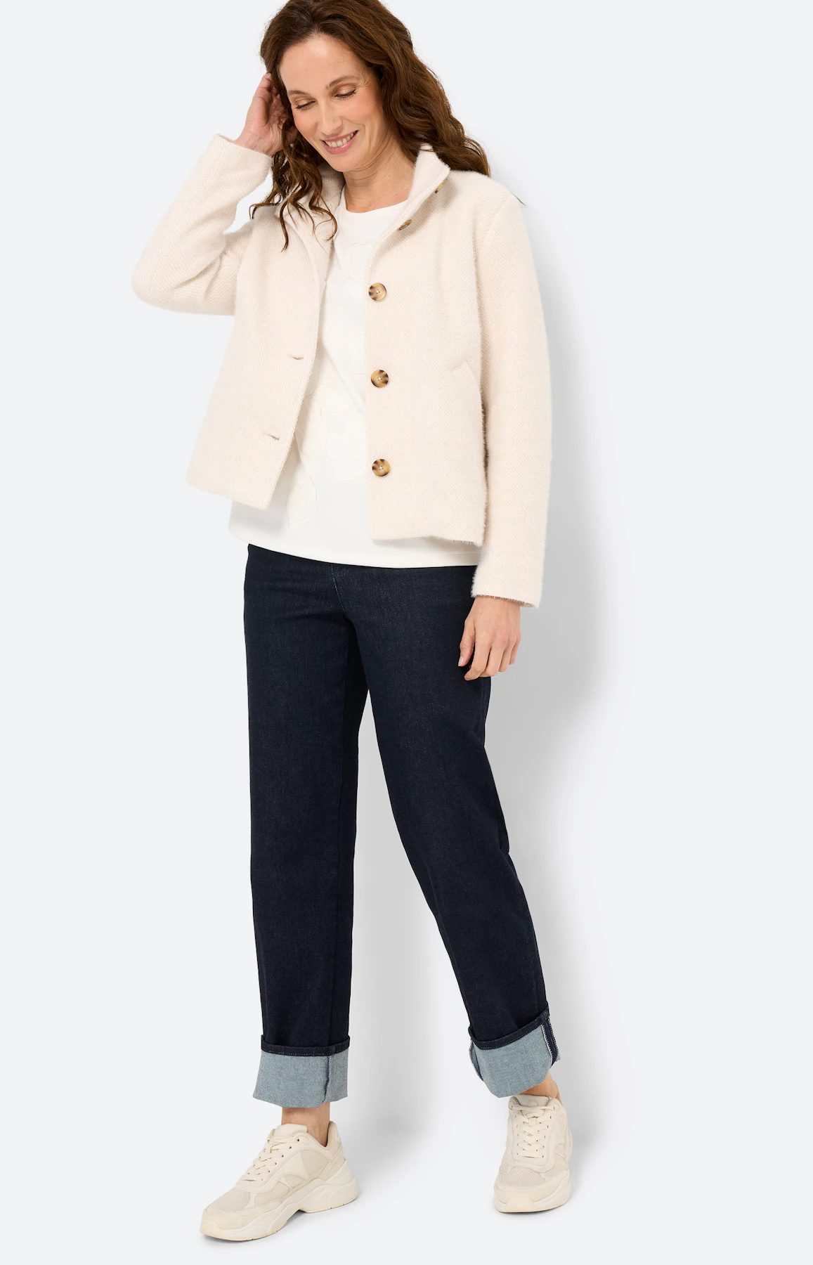 Jas met opstaande kraag, beige