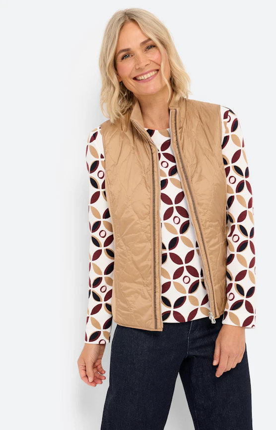 Bodywarmer met gestikte delen, karamel