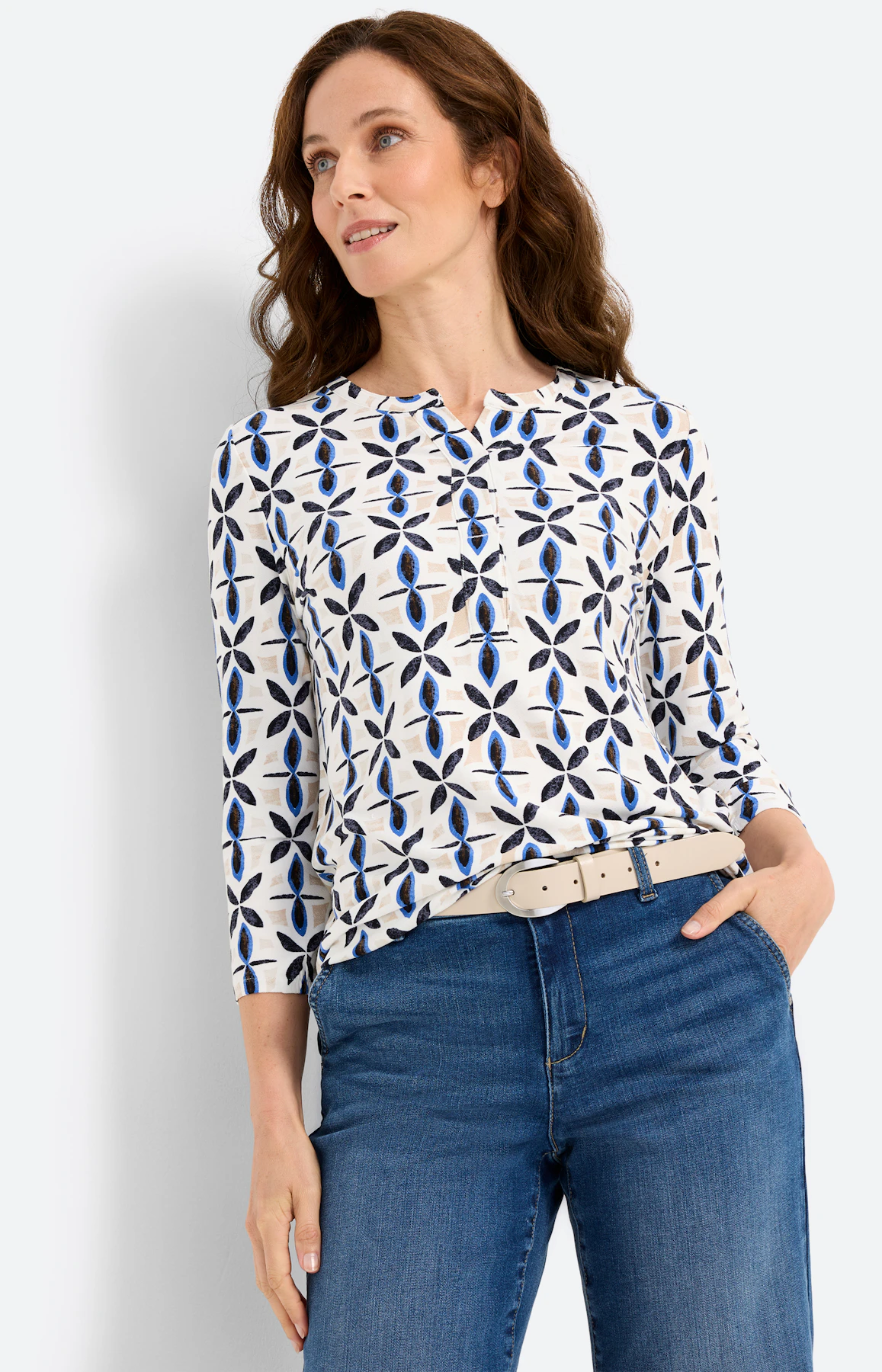Shirt met all-over-print, wit
