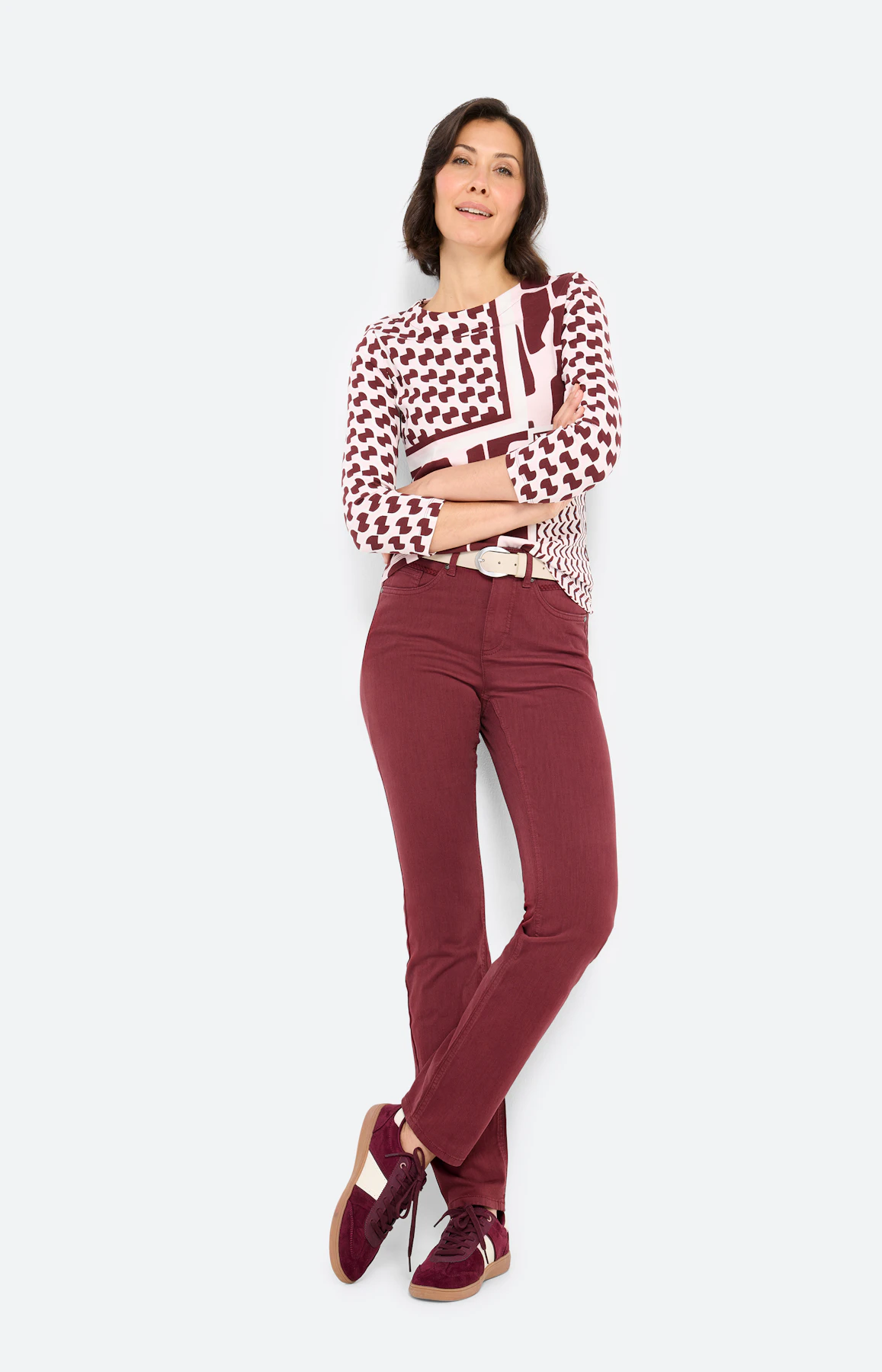 Jeans in regular fit 32 inch, bordeaux