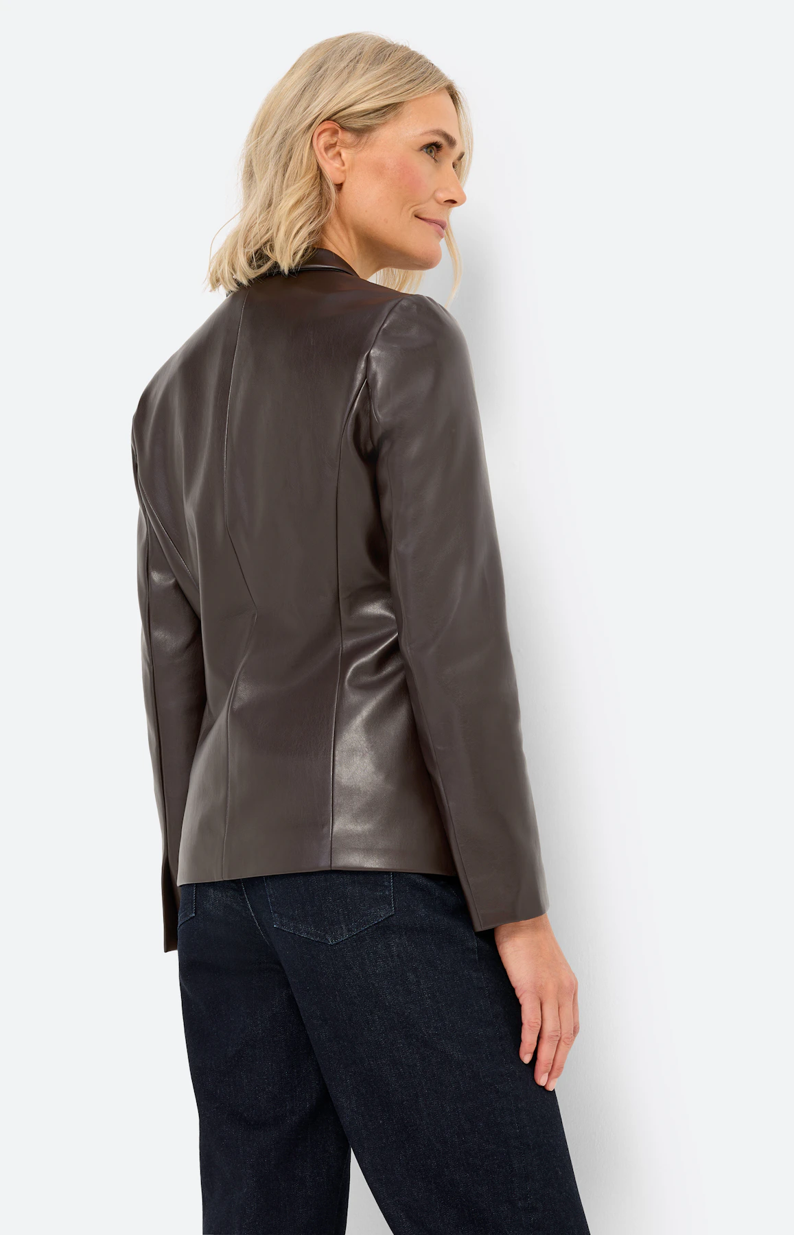 Blazer van imitatieleer, donkerbruin