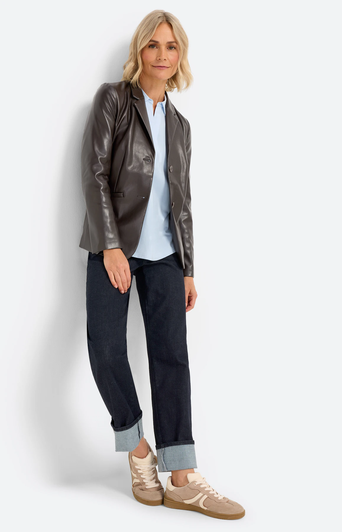 Blazer van imitatieleer, donkerbruin