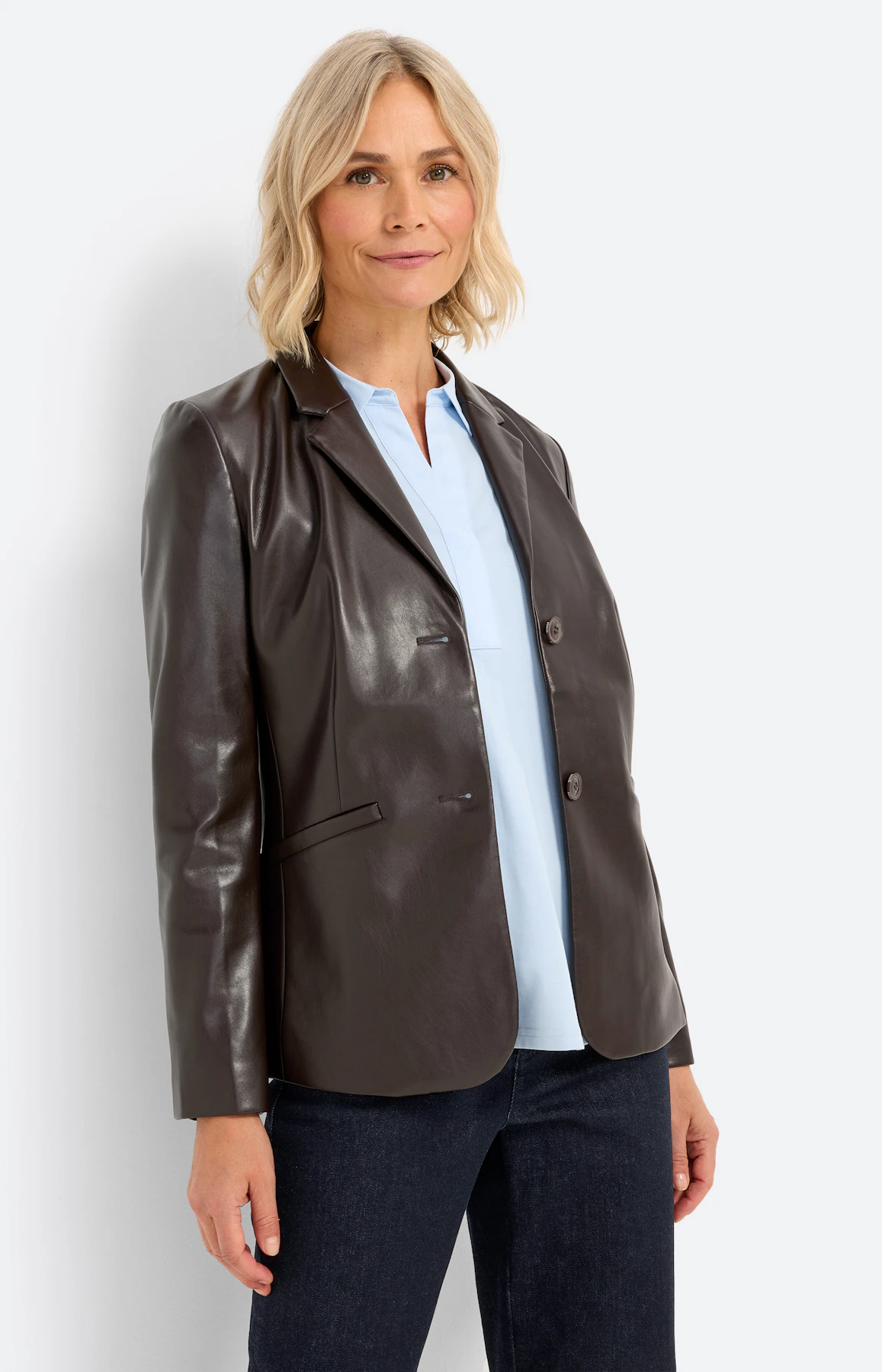 Blazer van imitatieleer, donkerbruin