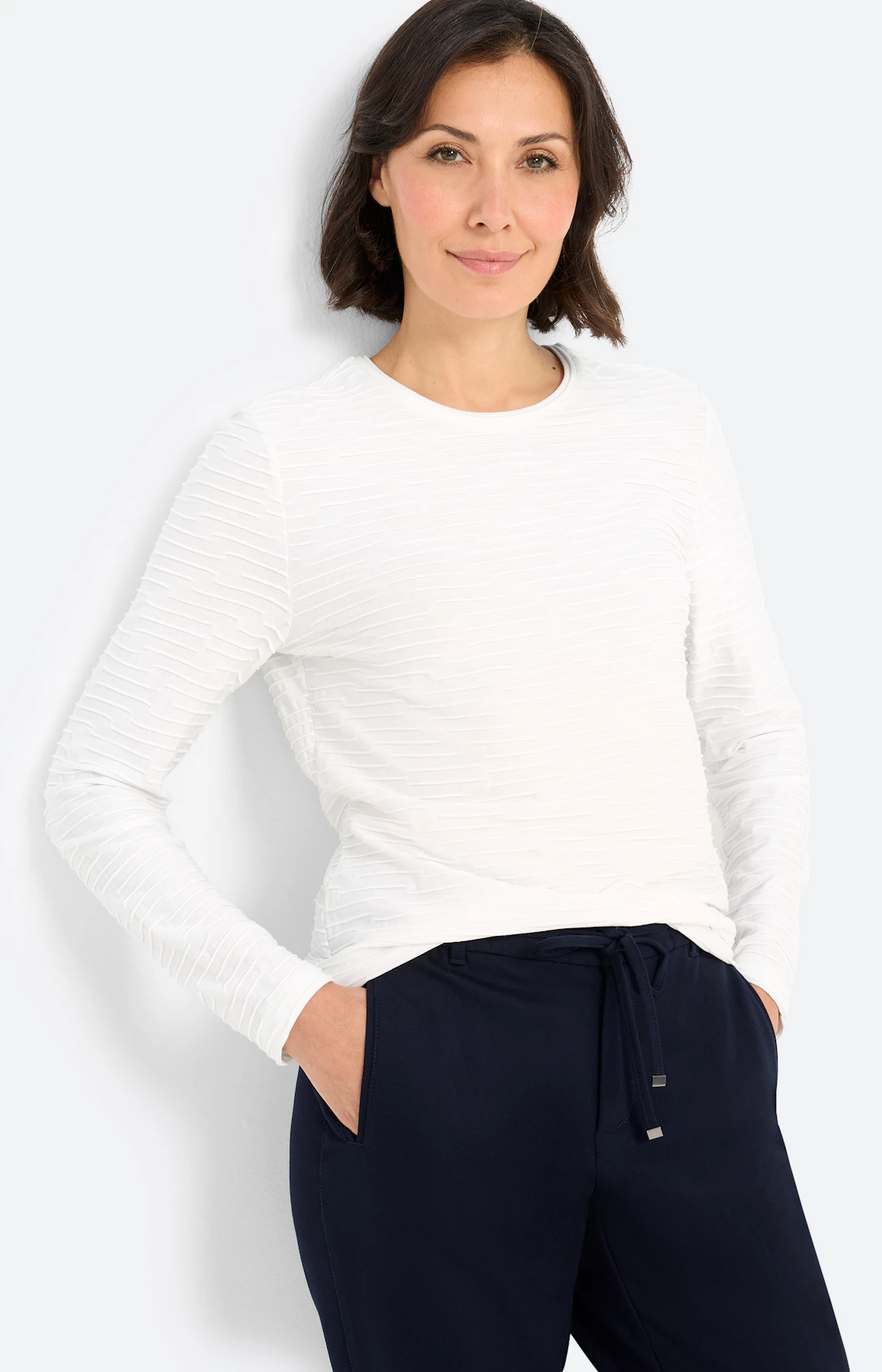 Shirt met golfstructuur, wit
