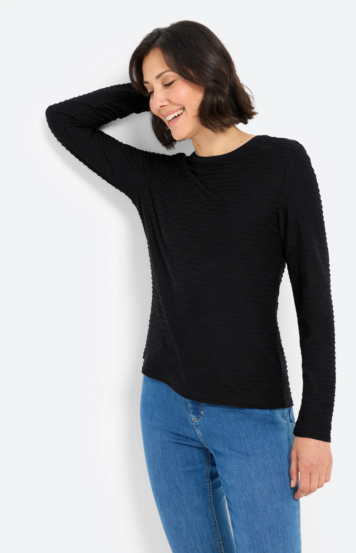 Shirt met golfstructuur, zwart