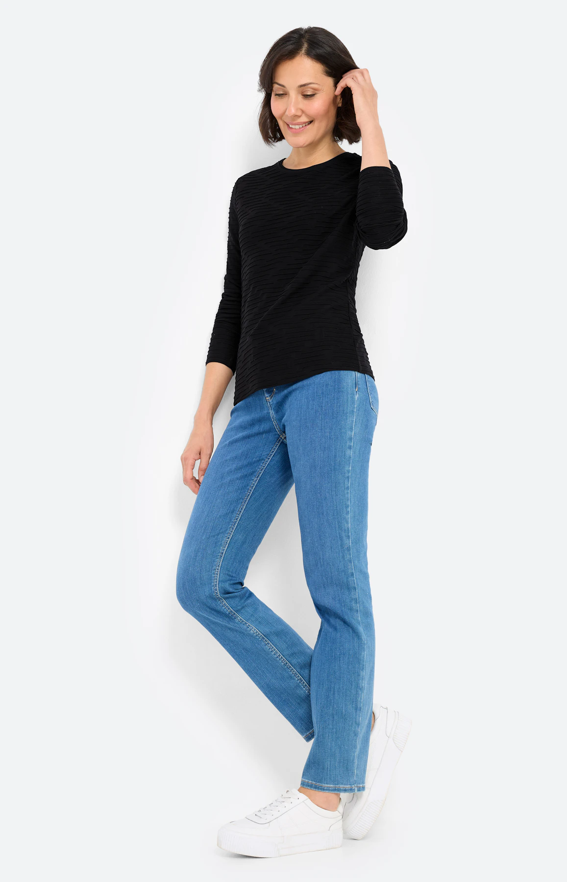 Shirt met golfstructuur, zwart