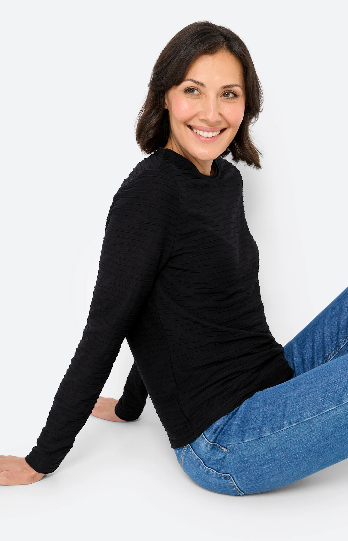 Shirt met golfstructuur, zwart