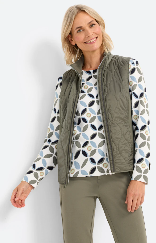 Bodywarmer met doorgestikte delen, kaki