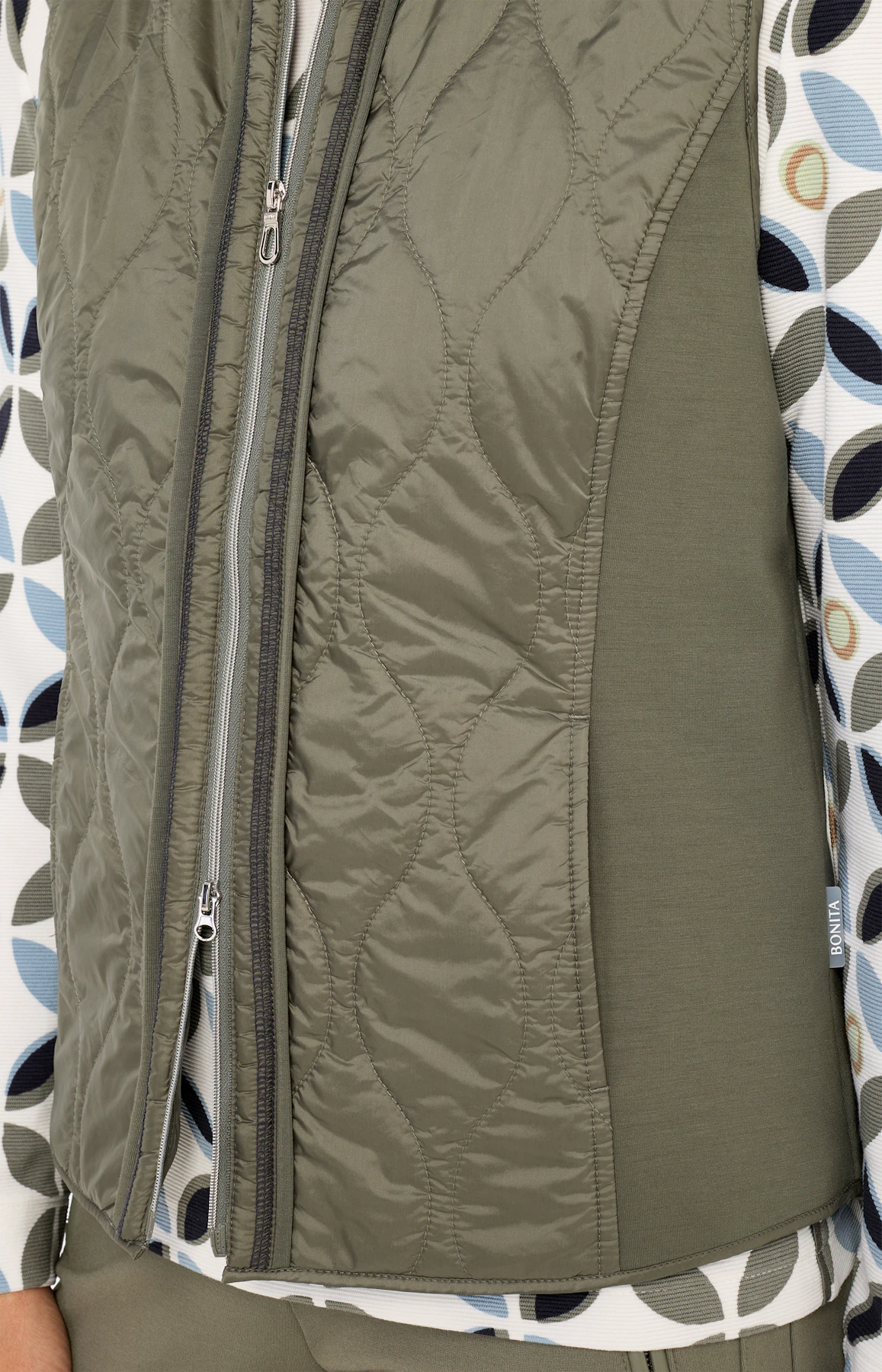 Bodywarmer met doorgestikte delen, kaki