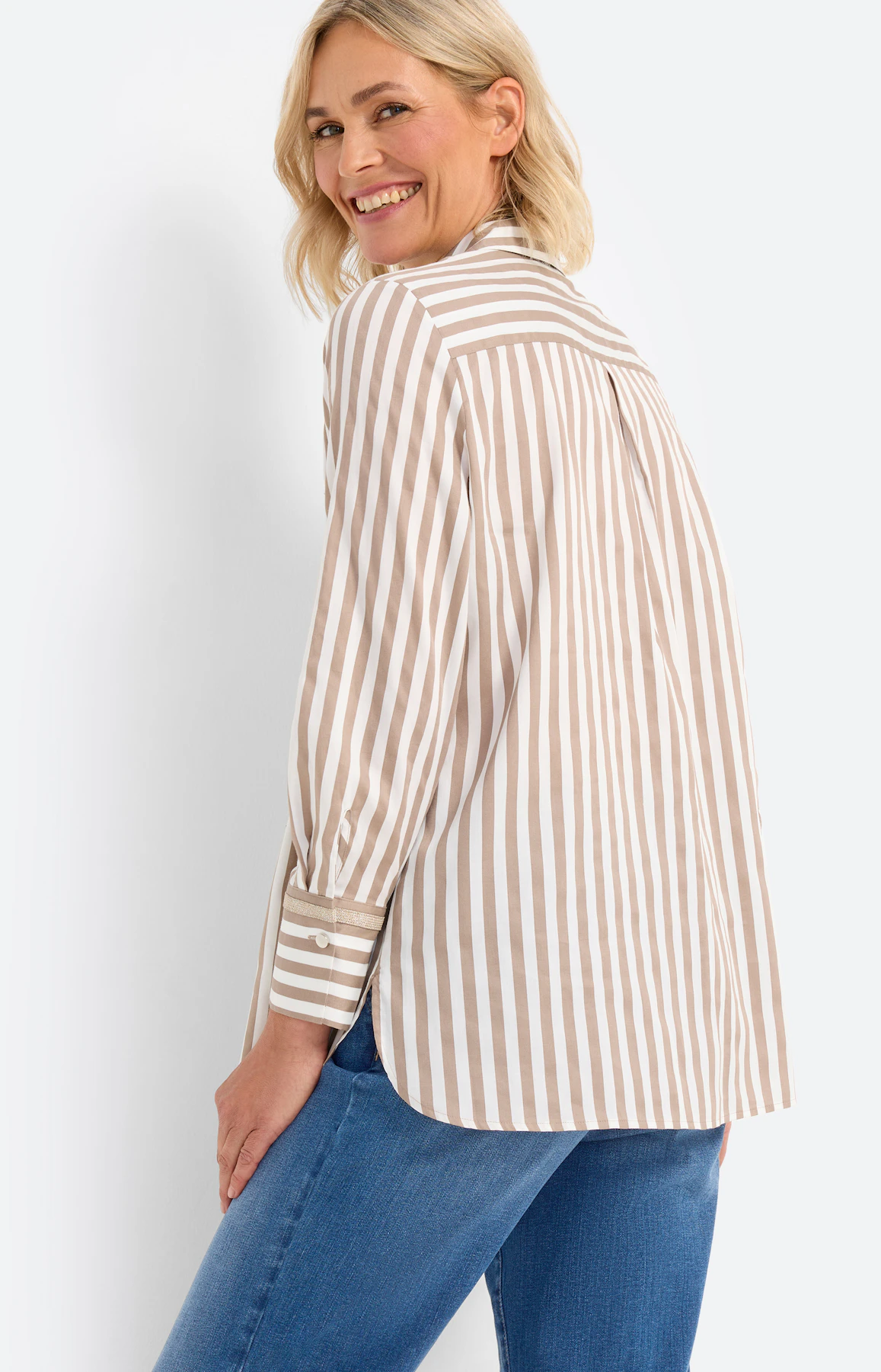 Blouse in streepdessin, lichtbruin
