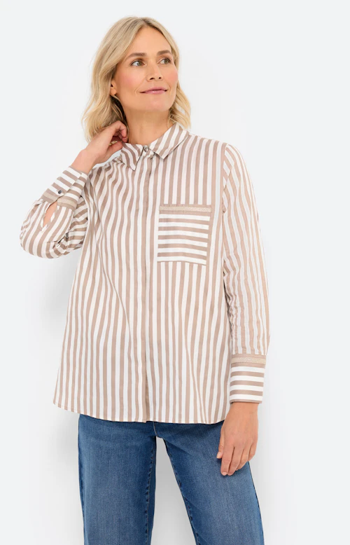 Blouse in streepdessin, lichtbruin