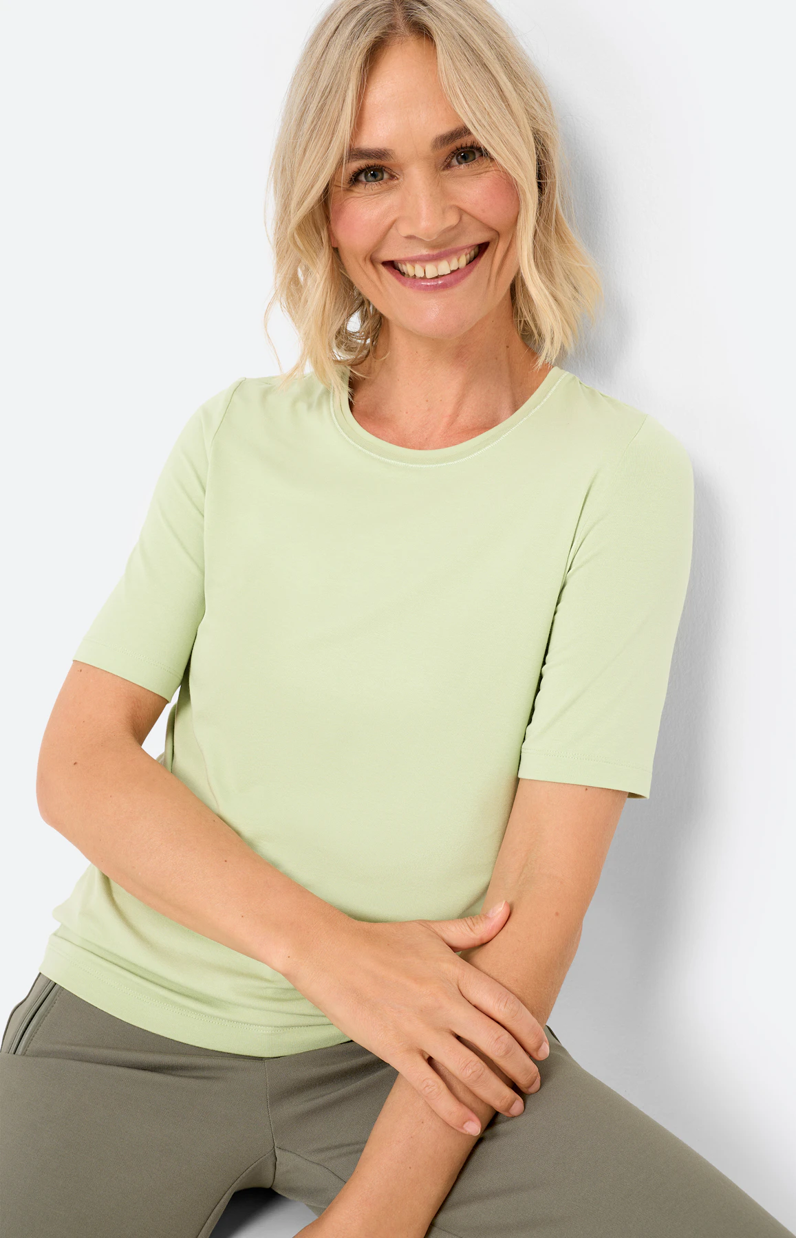 T-shirt met ronde hals, pistache
