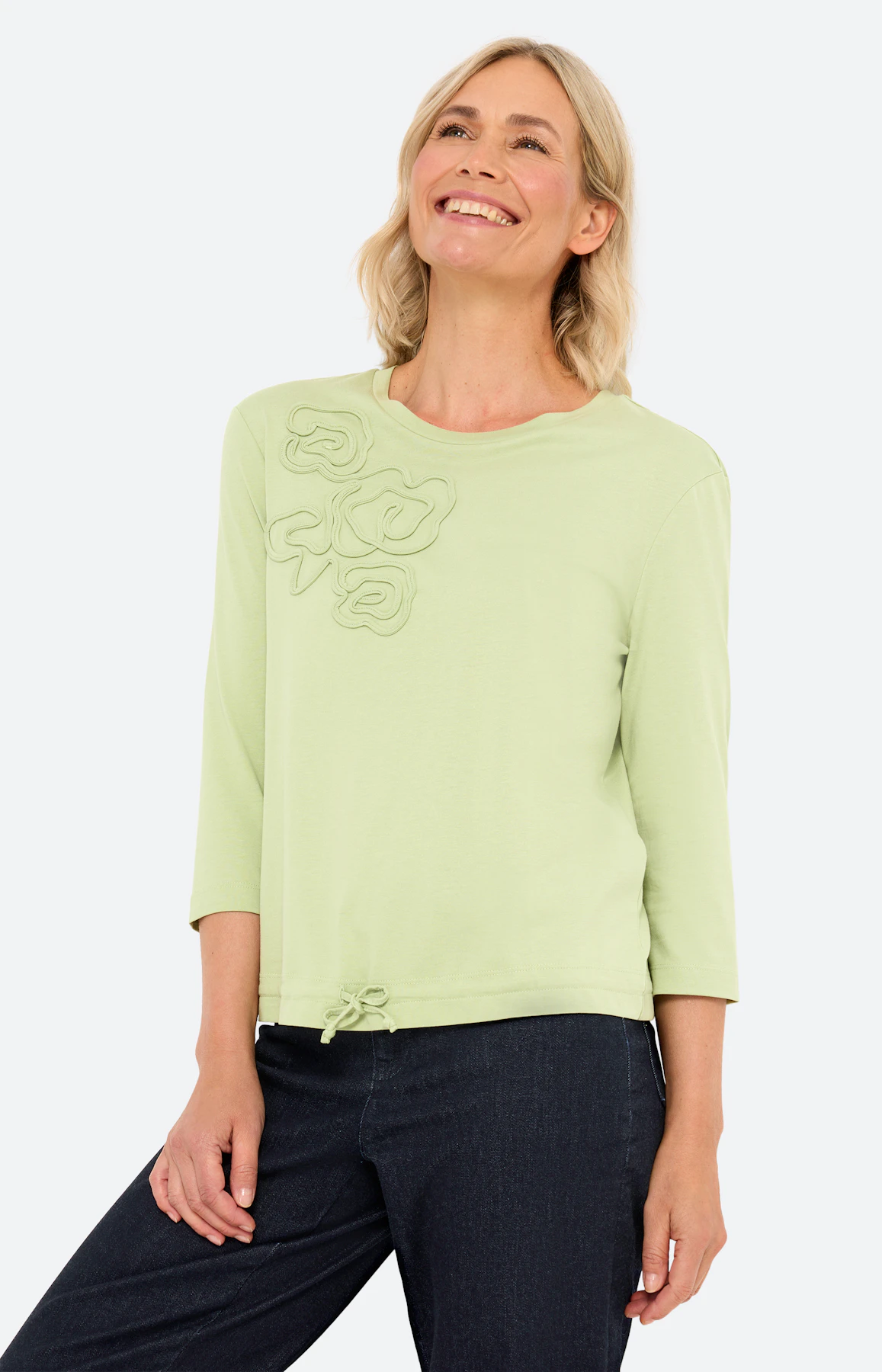 Shirt met bloemetjesborduursel, pistache