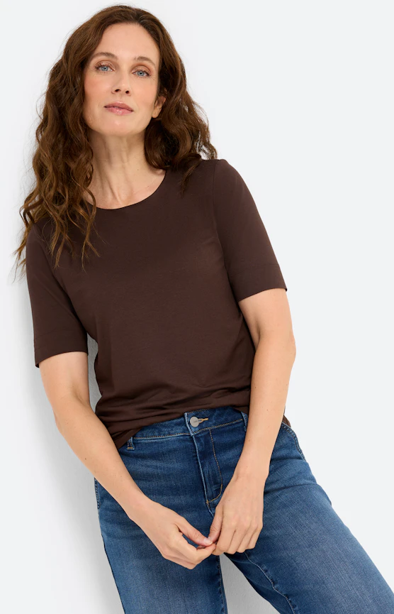 T-shirt met lichte glans, donkerbruin