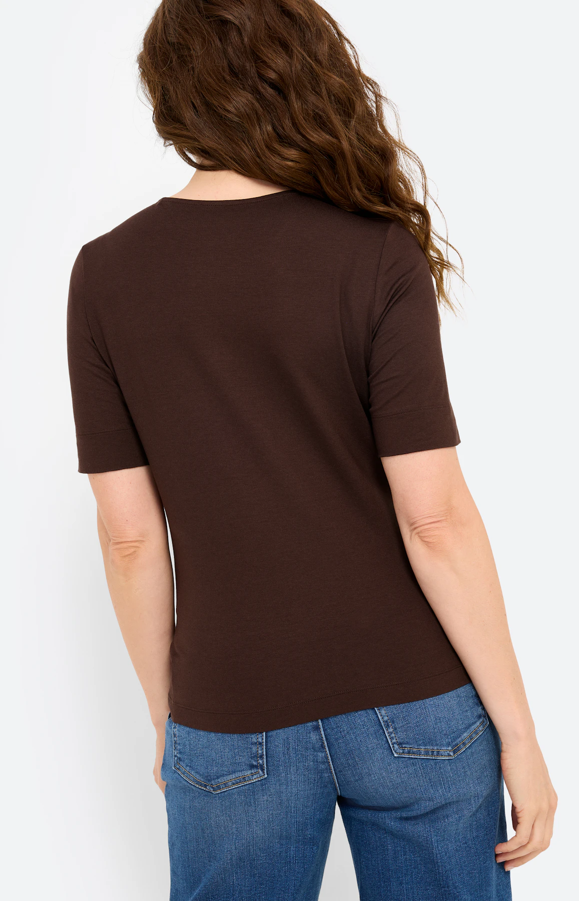 T-shirt met lichte glans, donkerbruin